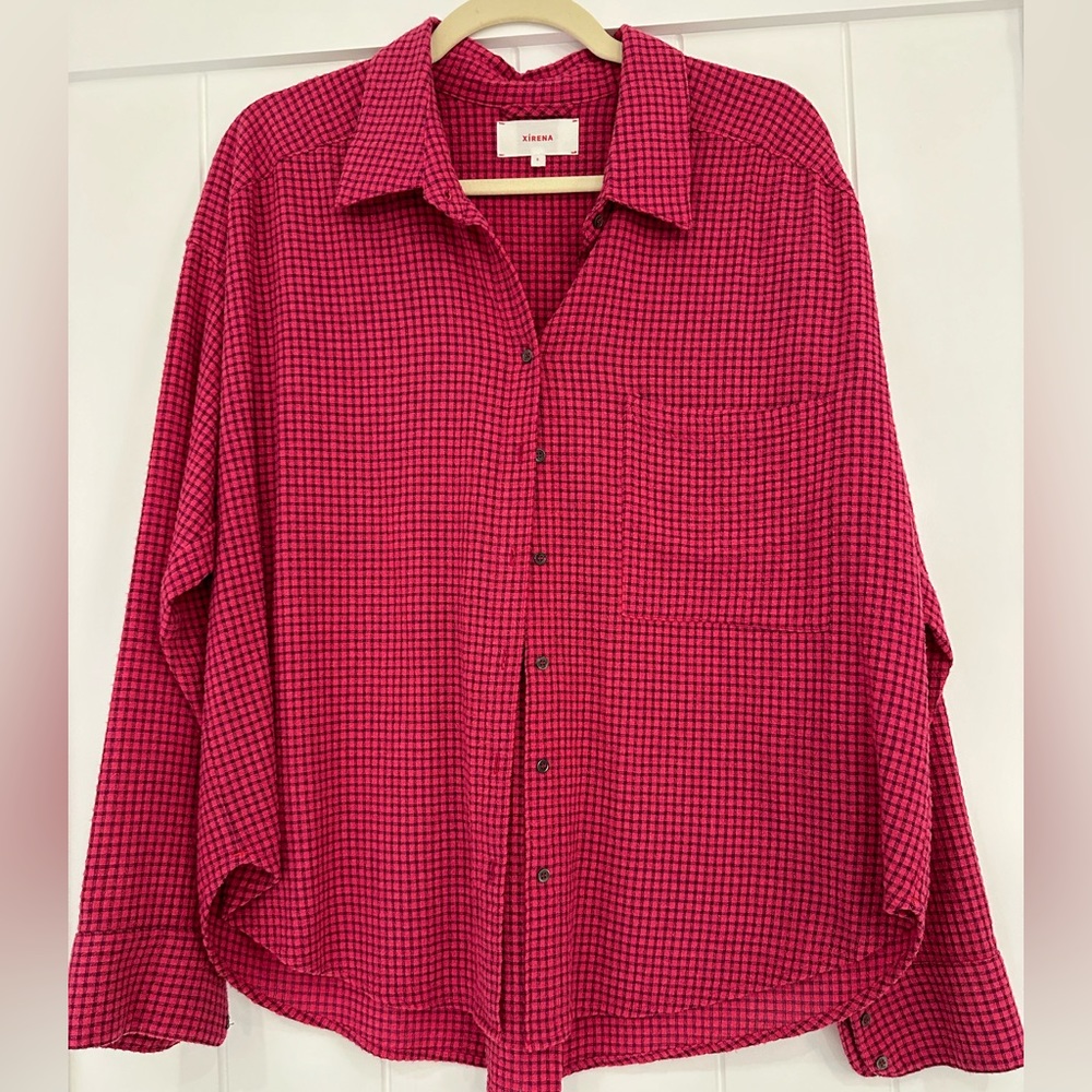Xirena Pink Plaid Shirt Small